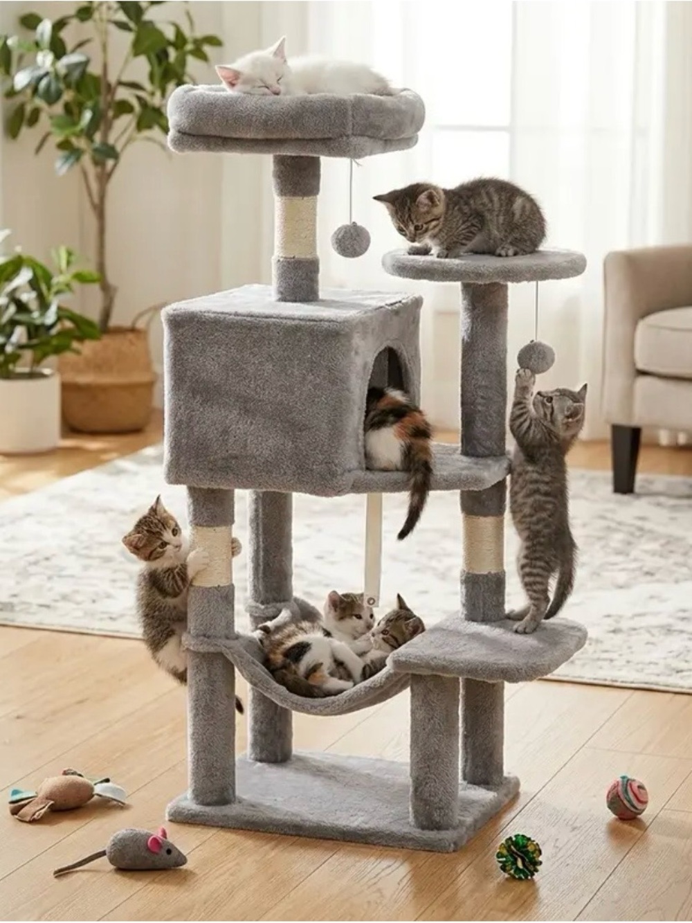 Brand New Plush Gray Cat Tree Tower with Condo & Hammock